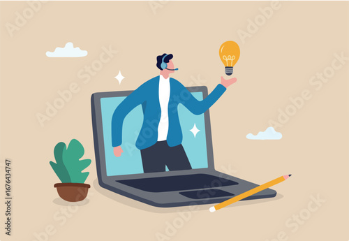 Customer service support or help desk to solve customer problem, assistant agent professional, online representative help customer solving problem, help desk staff talk on headset on computer laptop. 