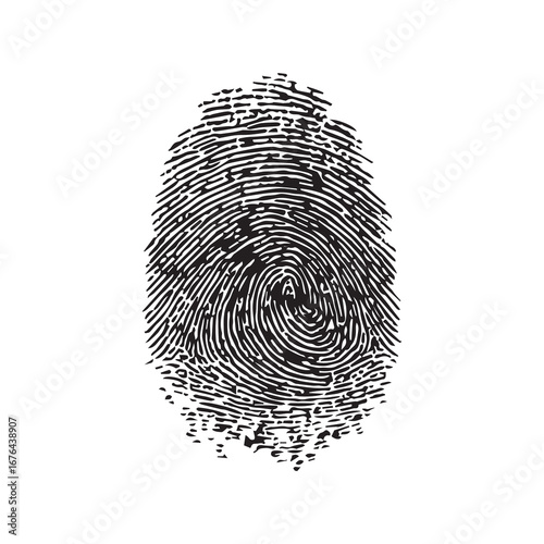 Unique Black and White Fingerprint on a Plain White Background