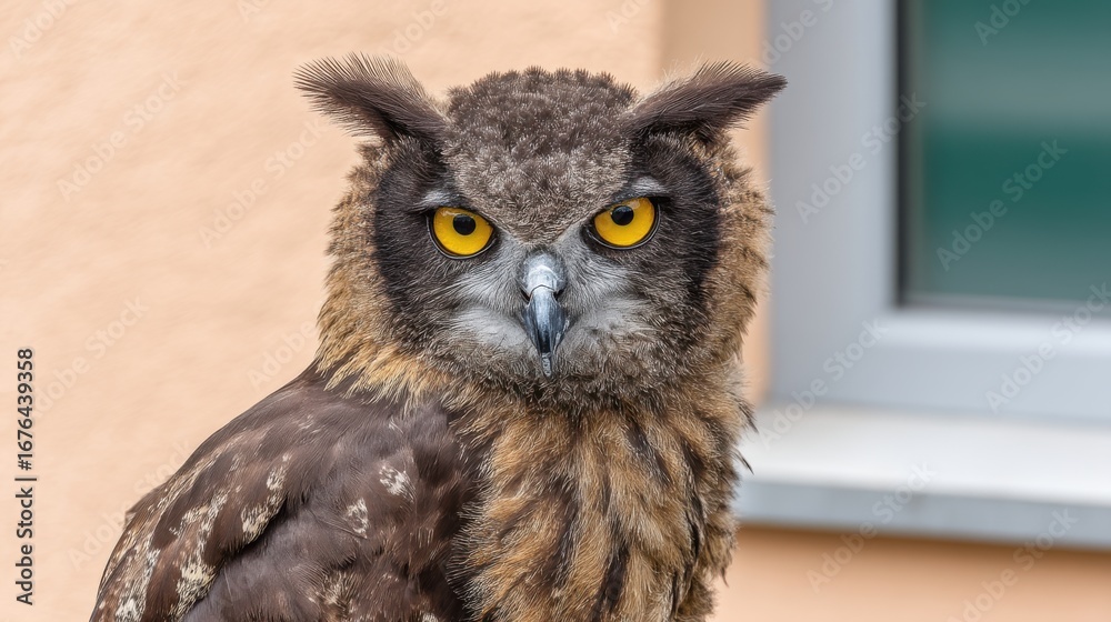 Obraz premium Majestic owl in urban setting bird photography nature environment close-up perspective