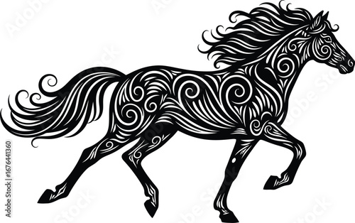 Horse vector running black and white tribal tattoo design animal