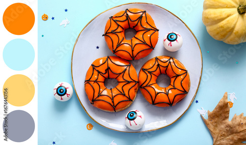 Plate of tasty donuts with ...