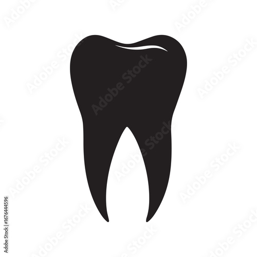 Single Black Tooth Silhouette on White Background Dental