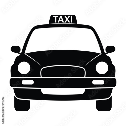 Black silhouette of a taxi cab front view with aTAXI sign on top vehicle transportation