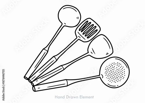 Vector illustration of a set of kitchen utensils and tools for cooking and dining