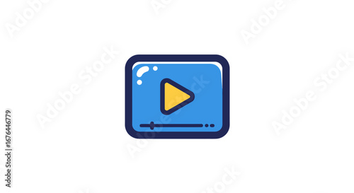 Blue video player icon with yellow play button and progress bar.