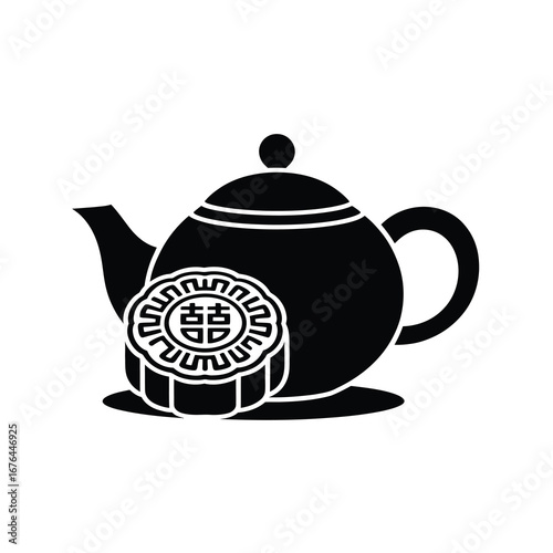 Traditional chinese tea and mooncake icon set for festive celebrations and cultural events