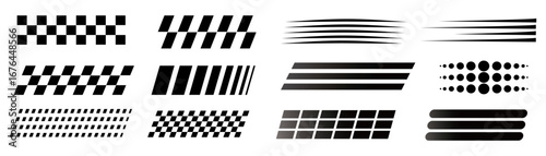 Set of icon racing stripes and vehicle graphics line art vectors.
