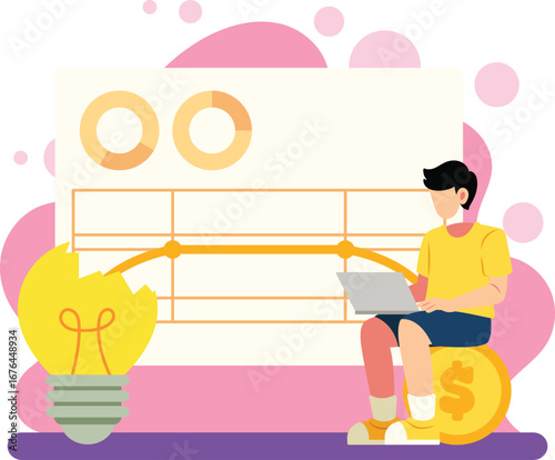 Man analyzing broken business idea chart illustration