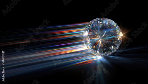 Radiant diamond, light streaks on black