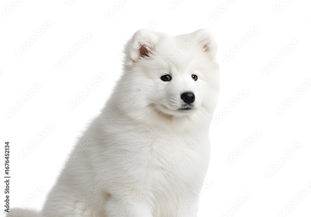 Obraz premium Samoyed Puppy: White Fluffy Dog Photo - Perfect for Prints & Projects on white background