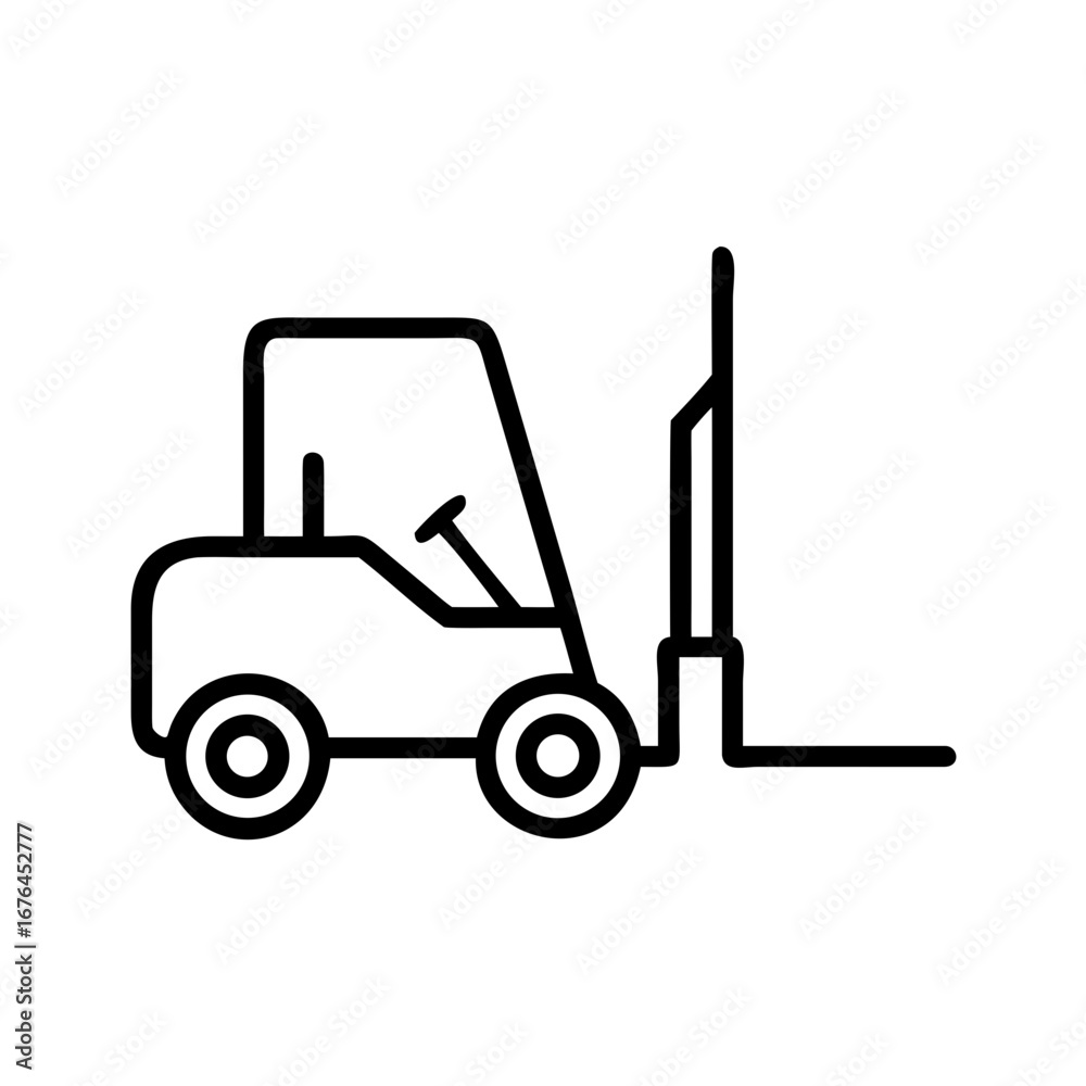 Naklejka premium Outline drawing of a forklift with visible wheels steering and lifting mechanism on a white background