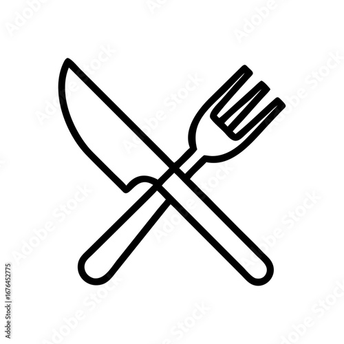 A simple line drawing of a crossed knife and fork representing dining or restaurant services available here