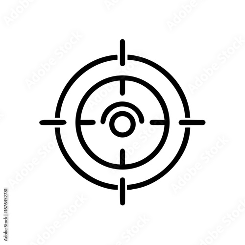 Illustration of a black and white target with concentric circles and crosshairs for aiming purposes exactly