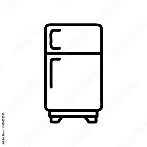 Illustration of a refrigerator with a top freezer in a minimalist line art style on a white background