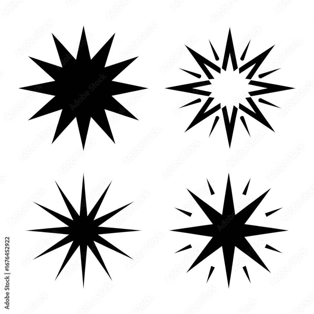 Fototapeta premium Abstract Geometric Starburst Shapes: Modern, Minimalist Line Art Design Elements for Branding.