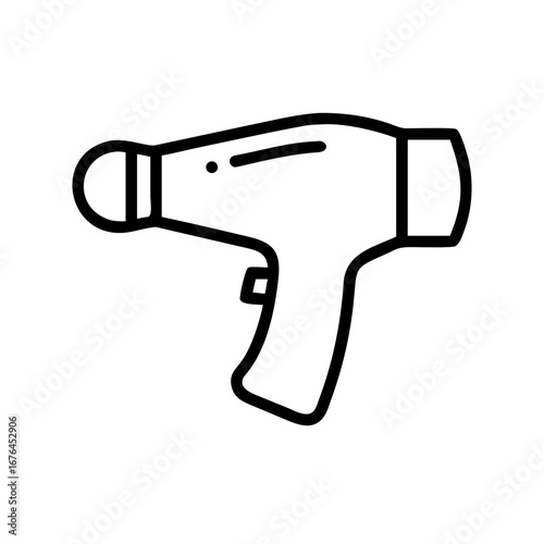 Illustration of a hair dryer with a handle and nozzle in a simple black outline on a white background