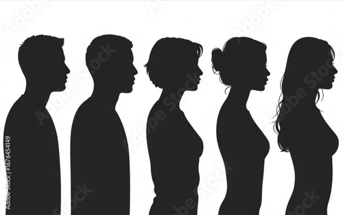 Diverse group of people in silhouette, representing different ages and genders, standing side by side.