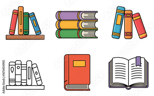 Collection of colorful and classic book illustrations on a white background