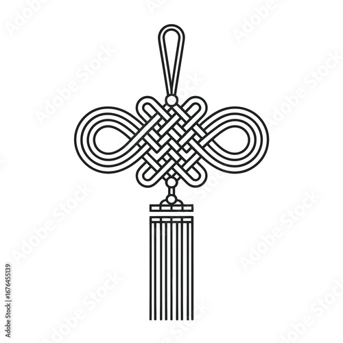 Intricate lucky knot design with tassel for decorative and cultural use