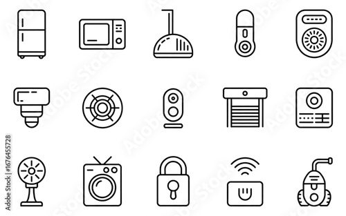 Collection of modern home appliance icons for smart living
