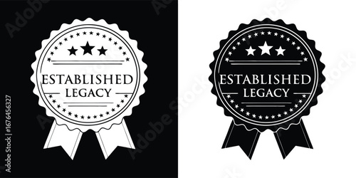Established legacy emblem and seal, representing a strong foundation, history, and enduring quality, presented in both black and white versions