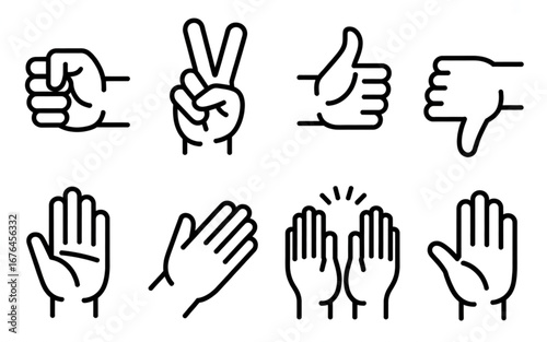 Collection of diverse hand gestures conveying agreement, celebration, and communication