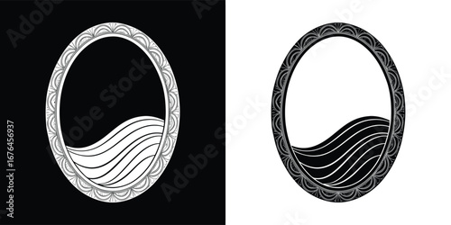 Yin and yang symbol representing balance and harmony with flowing water, a classic representation of duality and interconnectedness in black and white