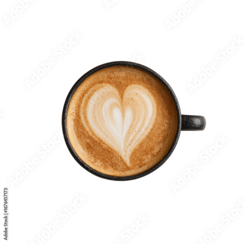 Overhead View of a Cup of Latte with Heart-Shaped Latte Art