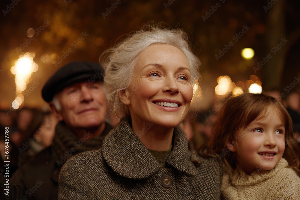Obraz premium joyful family gathers on christmas night eyes filled with wonder as they admire ultrabright fireworks illuminating