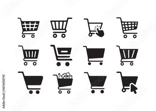 Shopping cart icon set, Shopping basket icon, Buy on market or supermarket, Vector illustration eps 10.