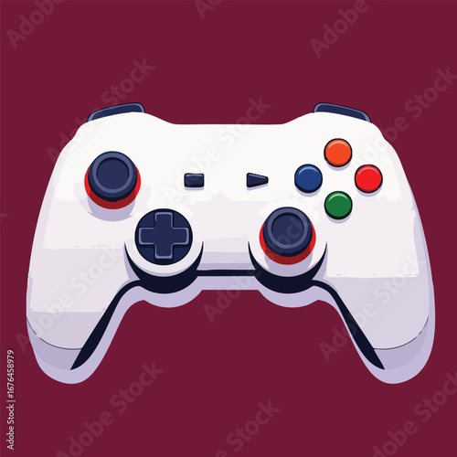 Modern White Video Game Controller with Colorful Buttons.