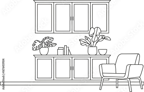 Modern living room interior design with furniture and plants