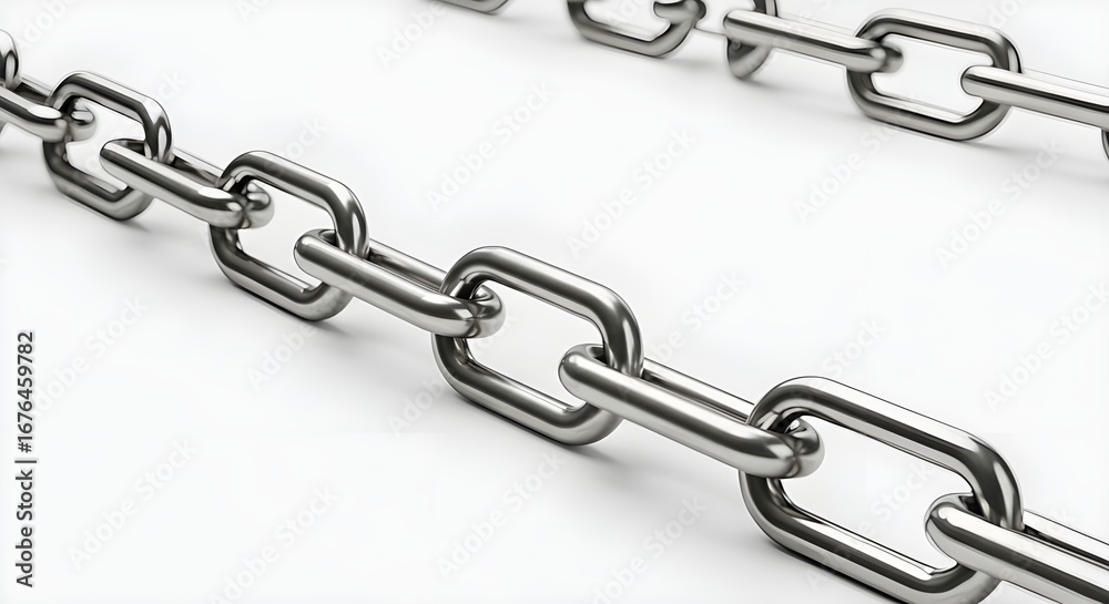 Fototapeta premium Silver metal chain links on white background