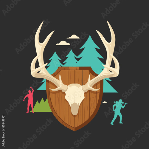 Striking stag skull mount, hunting trophy illustration for outdoorsman designs and hunting themed projects