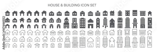 Comprehensive collection of modern house and building vector icons, featuring a diverse range of architectural styles and structures for digital design projects
