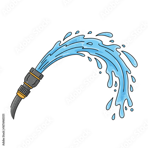 Refreshing burst of water from garden hose, perfect for summer gardening or outdoor fun illustrations