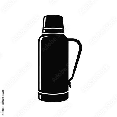 Classic black thermos flask with handle for hot and cold beverages portable