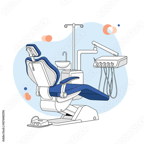 Modern dental chair illustration with sleek design, perfect for dentist office branding and healthcare marketing