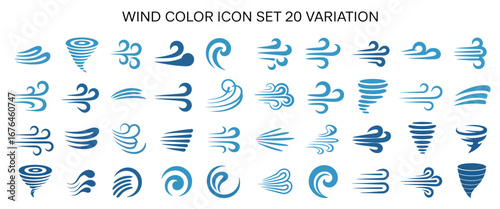 Wind Icons 20 Variations of Blue Wind Symbols in EPS Vector Format
