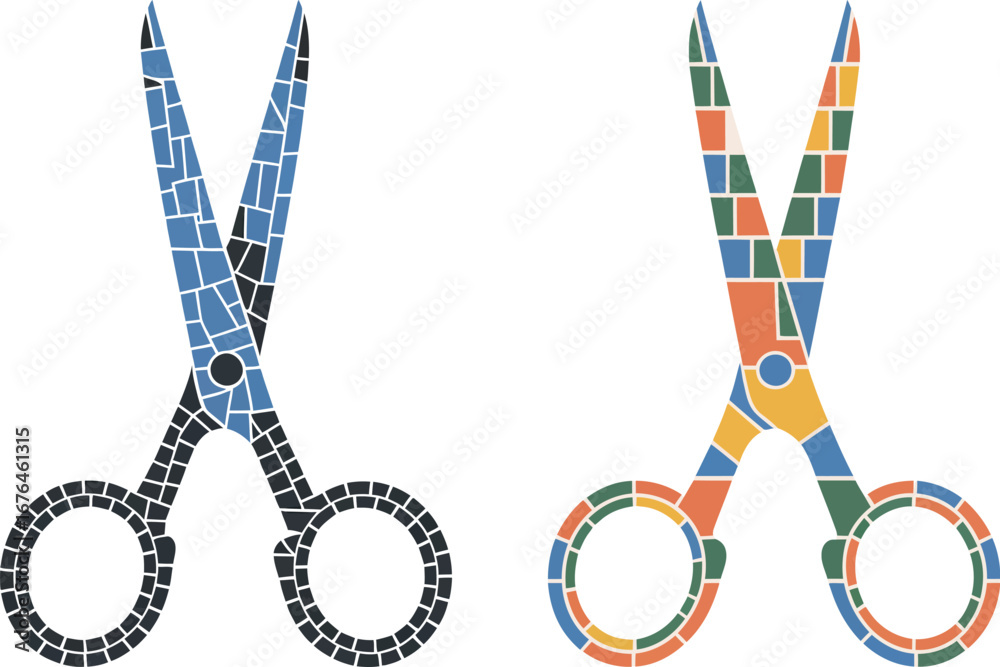 Fototapeta premium Scissors vector illustration mosaic style barber shop design