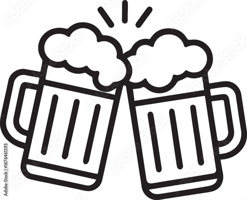 Cheers to Refreshment: Two mugs of freshly poured ale, with foamy heads, are captured in a dynamic, line-art illustration, offering a toast.