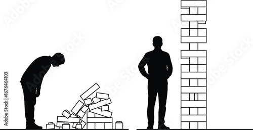Failure versus success concept building tower silhouette people