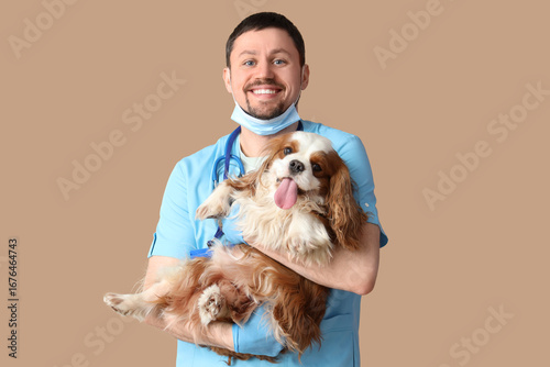 Male veterinarian with cute...