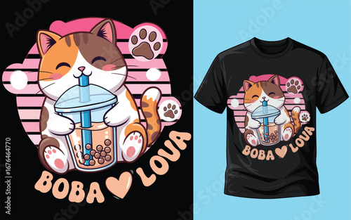 Cute Boba Tea Cat Lover Design for T-Shirts & Mugs