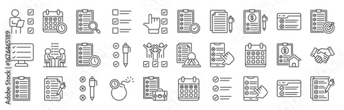 Task line editable icon set collection. checklist, poll, multitasking, decision, voting, checkbox, checkmark and more. Editable stroke. Vector illustration eps 10