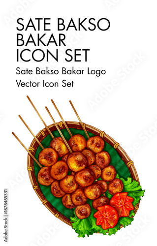 Sate bakso bakar Logo vector Icon set