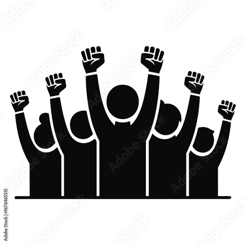 Empowered crowd with raised fists symbolizing unity strength and collective action