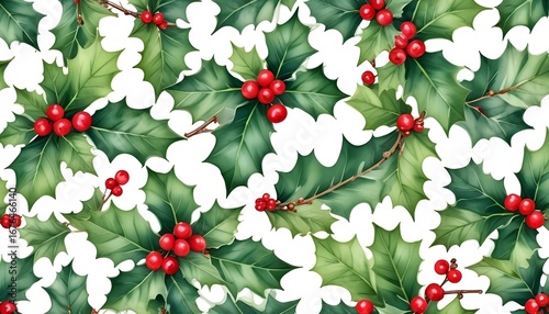 Watercolor Christmas holly, featuring a seamless pattern and textured background, perfect for custom designs