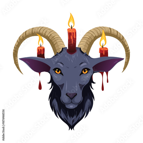 Dark and Mysterious Goat with Horns and Candles, Perfect for a Spooky Halloween