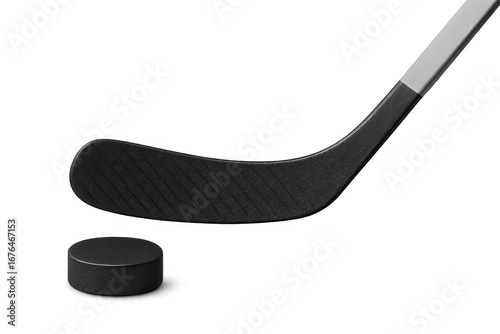 Hockey stick getting ready to hit puck on transparent background